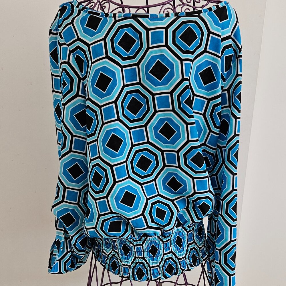 Michael Kors small/P blue and black geometric shape blouse